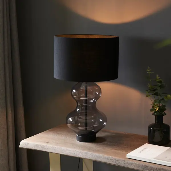 Kelda Matt Black Curvey Touch Table Lamp C/W Shade