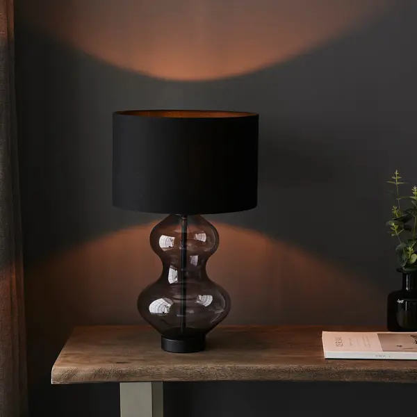 Kelda Matt Black Curvey Touch Table Lamp C/W Shade