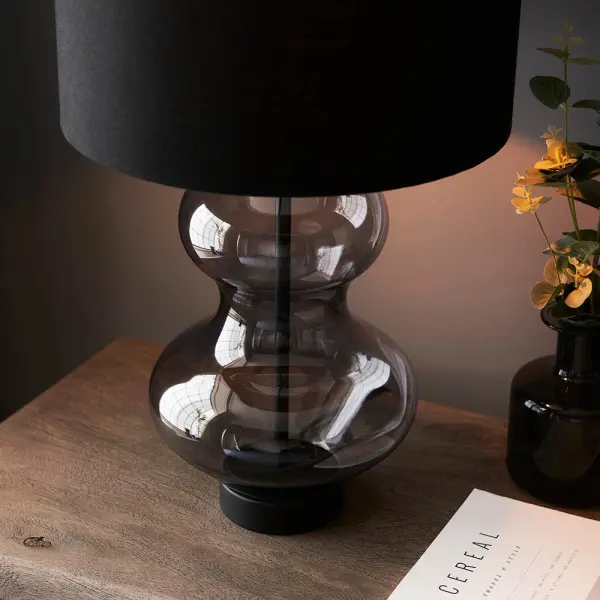 Kelda Matt Black Curvey Touch Table Lamp C/W Shade