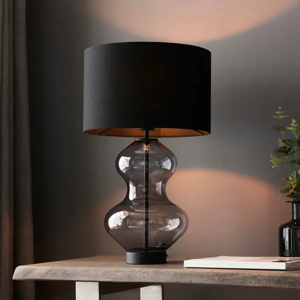 Kelda Matt Black Curvey Touch Table Lamp C/W Shade