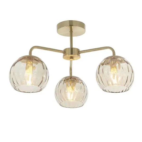 Dimple 3 Light Semi-Flush Fitting in Brushed Brass