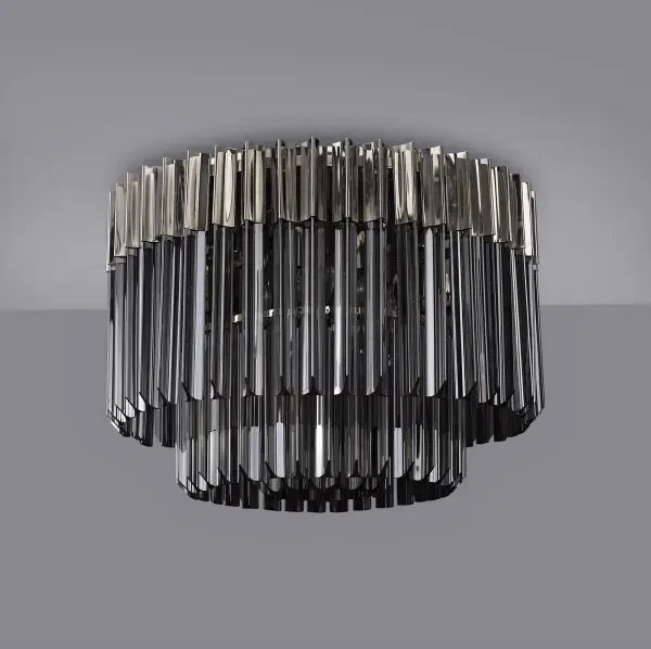 Donard Polished Nickel 7 Light Flush Fitting with Smoked Glass