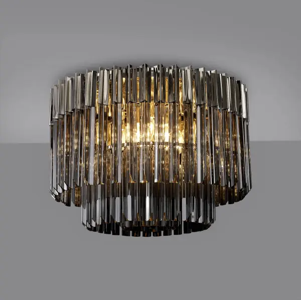 Donard Polished Nickel 7 Light Flush Fitting with Smoked Glass