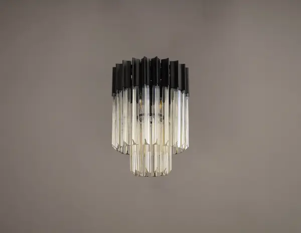 Donard Matt Black 3 Light Flush Fitting with Cognac Glass