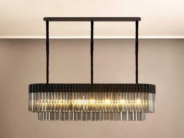 Donard Matt Black 7 Light Bar Pendant with Smoked Glass