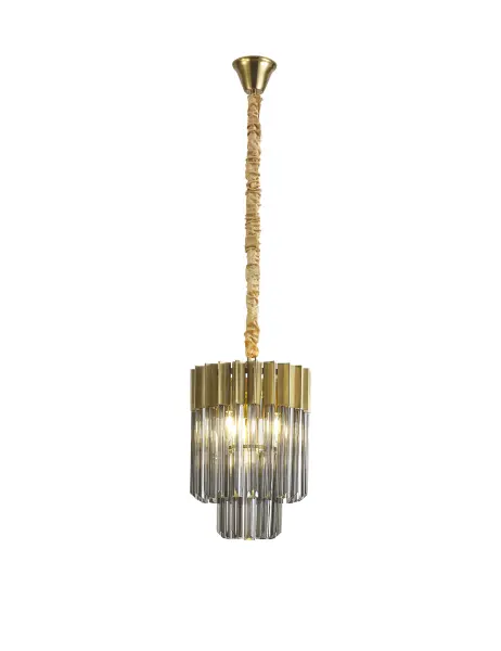 Donard Brass 4 Light Pendant with Smoked Glass