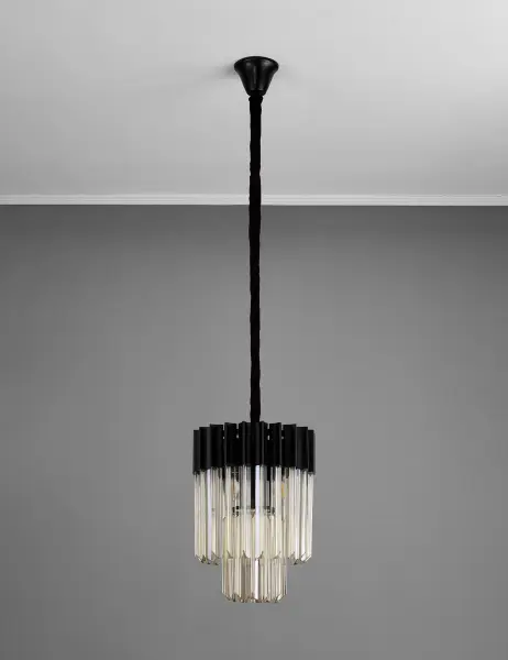 Donard Matt Black 4 Light Pendant with Cognac Glass