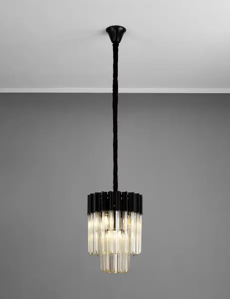 Donard Matt Black 4 Light Pendant with Cognac Glass