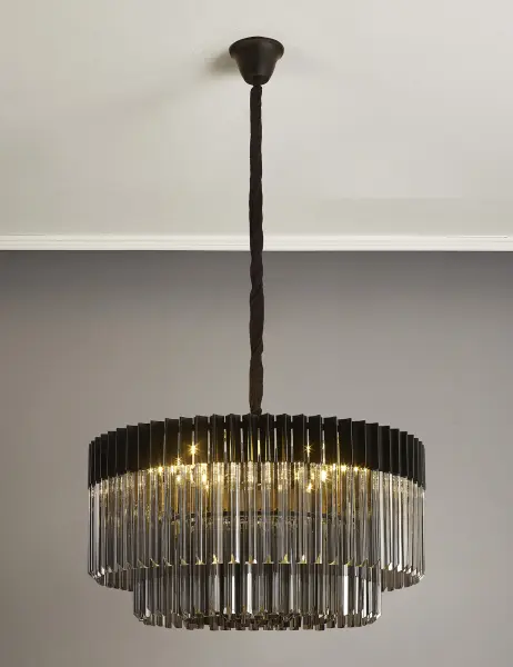 Donard Matt Black 12 Light Pendant with Smoked Glass