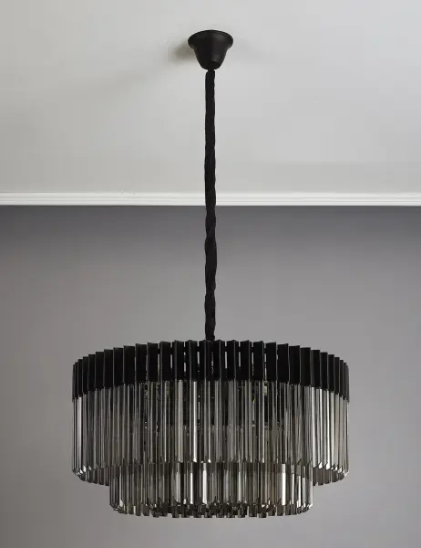 Donard Matt Black 12 Light Pendant with Smoked Glass