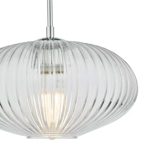 Edmond Single Pendant in Polished Chrome & Ribbed Glass