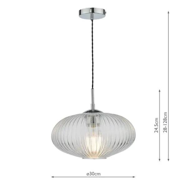 Edmond Single Pendant in Polished Chrome & Ribbed Glass