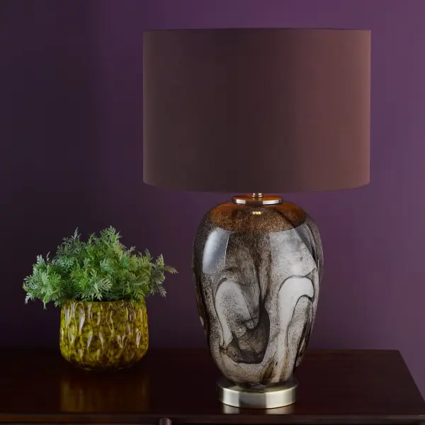 Egas Brown & Marble Table Lamp C/W Shade