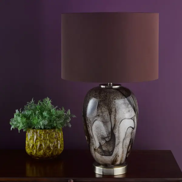 Egas Brown & Marble Table Lamp C/W Shade
