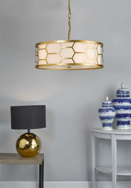 Epstein 4 light Pendant Gold with Ivory Shade