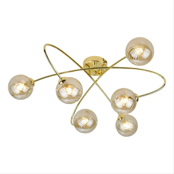 Etta 6 Light Polished Gold Semi Flush & Champagne Glass
