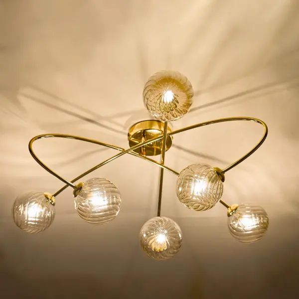 Etta 6 Light Polished Gold Semi Flush & Champagne Glass