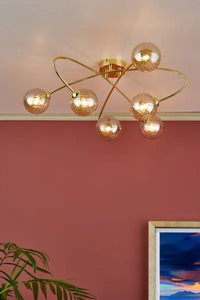 Etta 6 Light Polished Gold Semi Flush & Champagne Glass