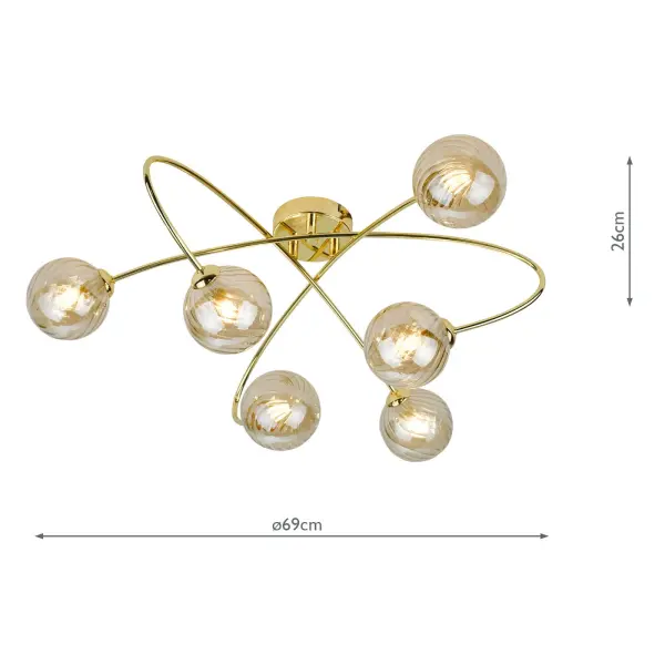Etta 6 Light Polished Gold Semi Flush & Champagne Glass