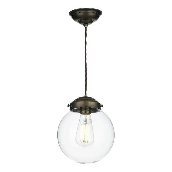 Fairfax Small Antique Brass Pendant Mouthblown Clear Glass