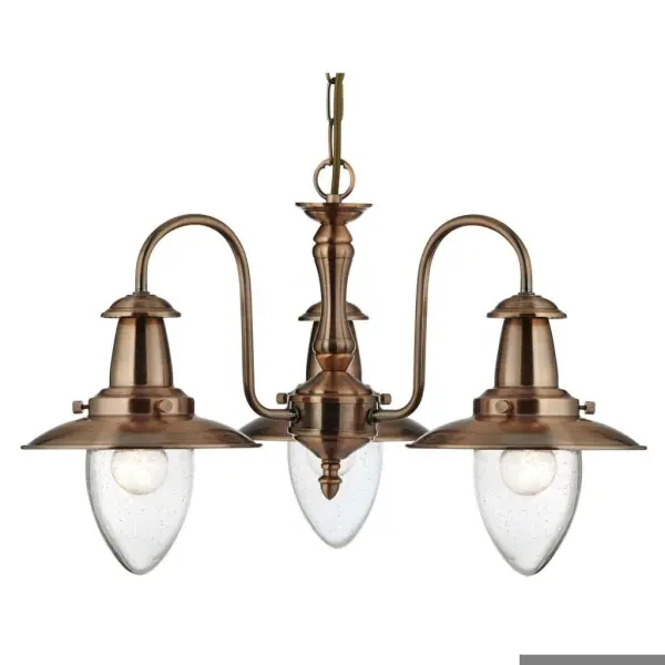 Fisherman Copper 3 Light Searchlight Ceiling Light with Glass Shade