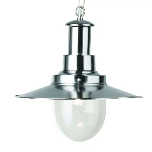 Fisherman Pendant 1 Light Large Pendant Satin Silver With Seeded Glass