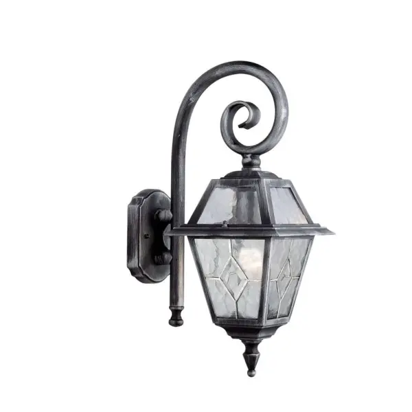 Genoa Ip44 Black & Silver Wall Light With Lead Glass