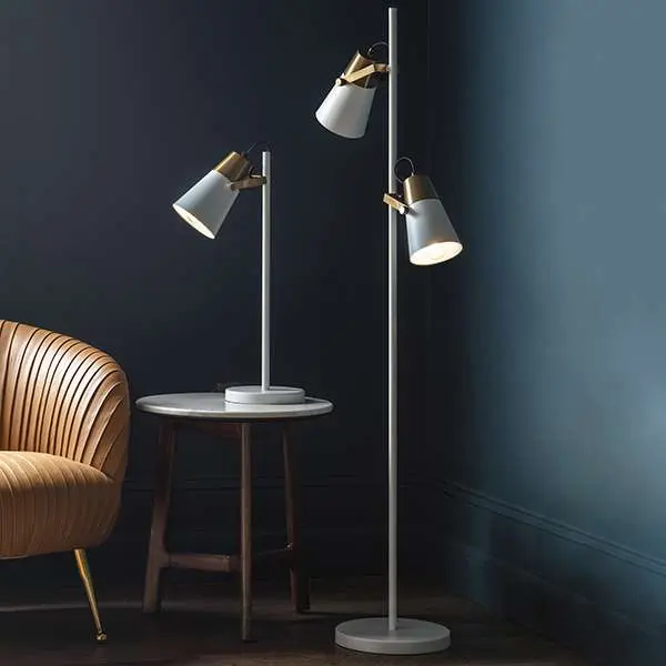 Gerik Floor Lamp in White with Brass Detail