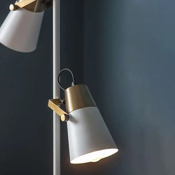 Gerik Floor Lamp in White with Brass Detail
