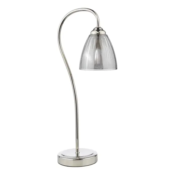 Glynis Polished Nickel Table Lamp with Smoked Ribbed Glass