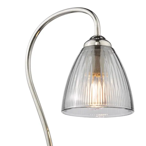 Glynis Polished Nickel Table Lamp with Smoked Ribbed Glass