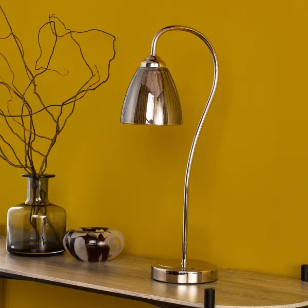Glynis Polished Nickel Table Lamp with Smoked Ribbed Glass