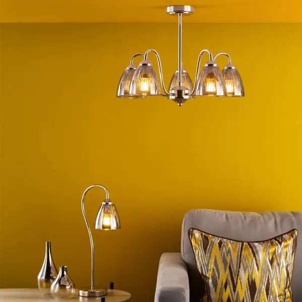 Glynis Polished Nickel Table Lamp with Smoked Ribbed Glass
