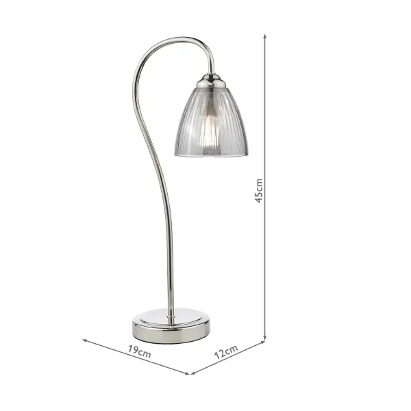 Glynis Polished Nickel Table Lamp with Smoked Ribbed Glass