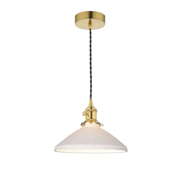 Hadano Natural Brass Pendant with Domed Ceramic Shade