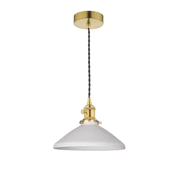 Hadano Natural Brass Pendant with Domed Ceramic Shade