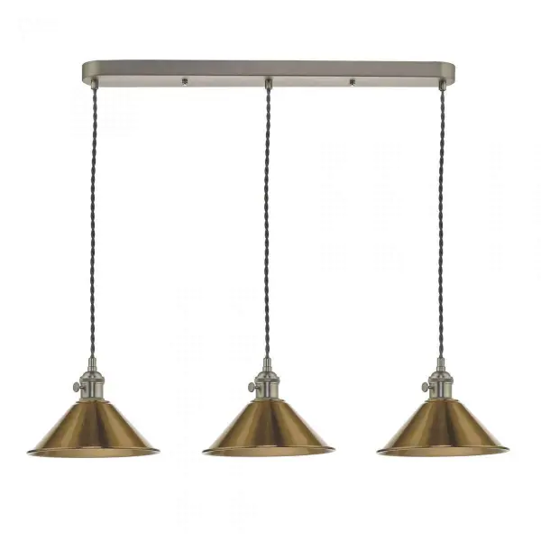 Hadano 3 Light Suspension in Antique Chrome With Brass Shades