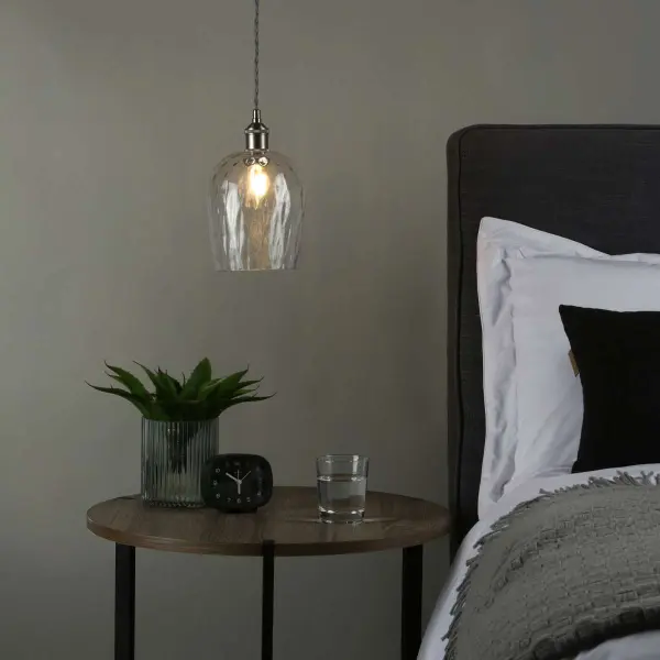 Hadano  Pendant in Antique Chrome With Dimpled Glass Shade