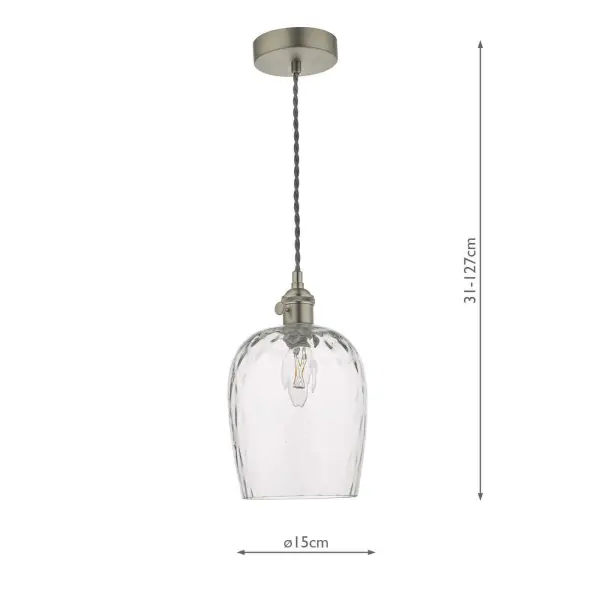 Hadano  Pendant in Antique Chrome With Dimpled Glass Shade