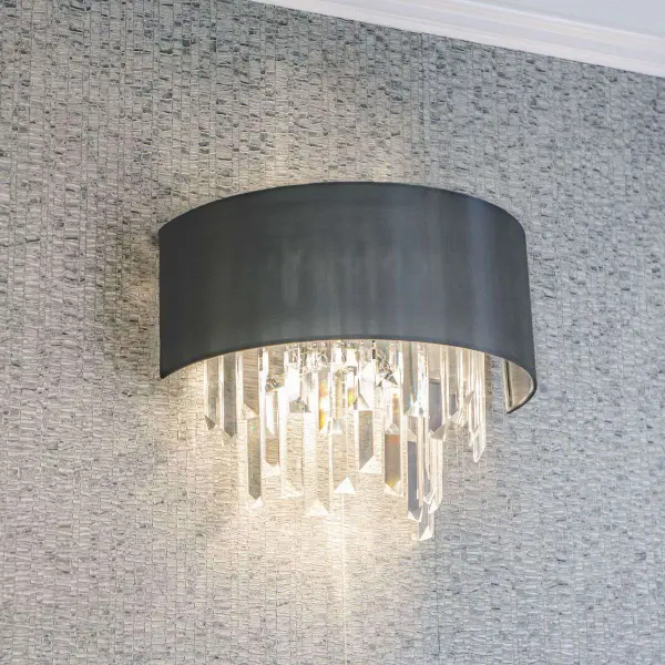 Halle Crystal Wall Light C/W Grey Shade