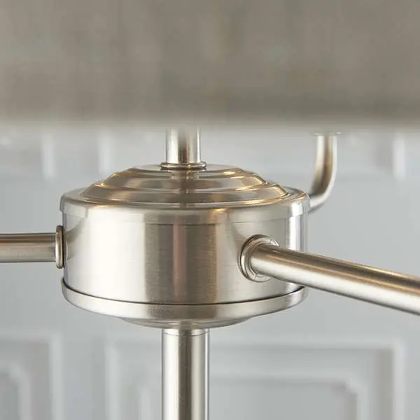 Highclere 3 Light Floor Lamp in Brushed Chrome C/W Natural Shade