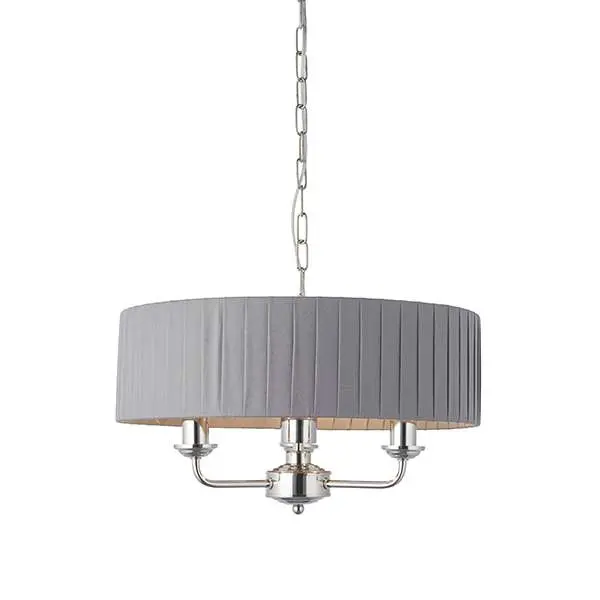 Highclere 3 Light in Bright Nickel C/W Wrapped Charcoal Silk Shade