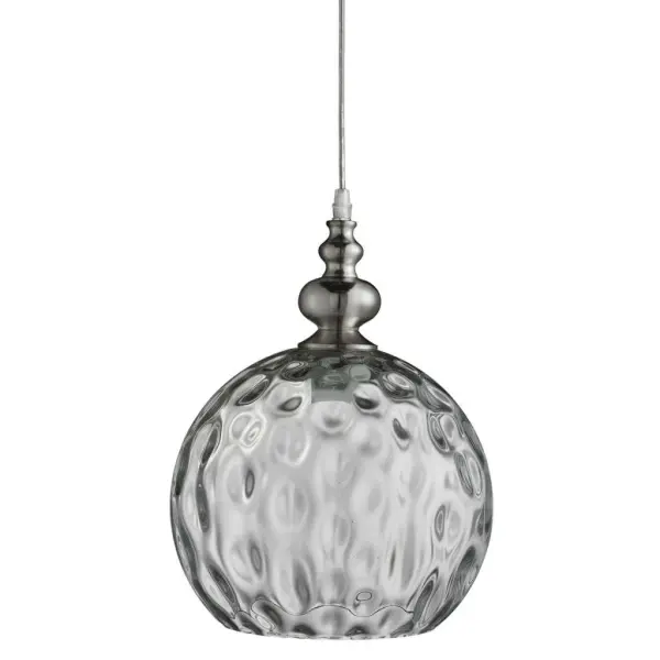 Indiana 1 Light Globe Pendant Satin Silver, Clear Dimpled Glass Shade