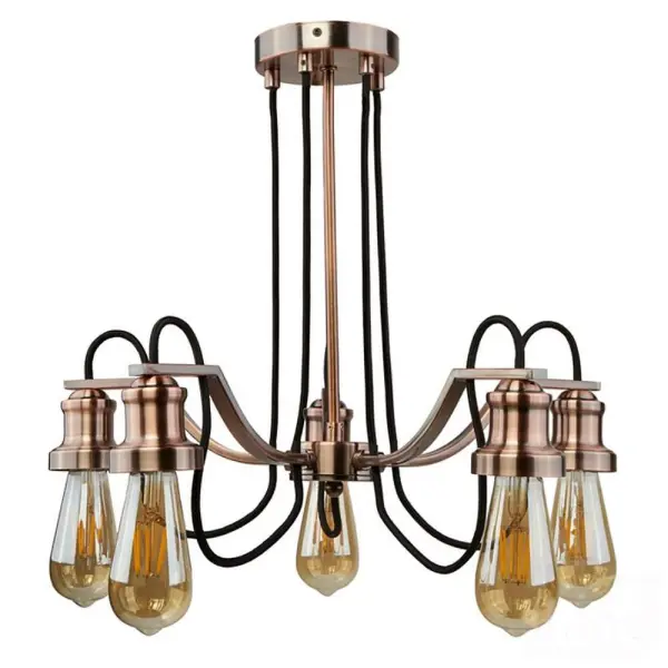 Industrial Style Ceiling 5 Light with Fabric Cable in Antique Copper