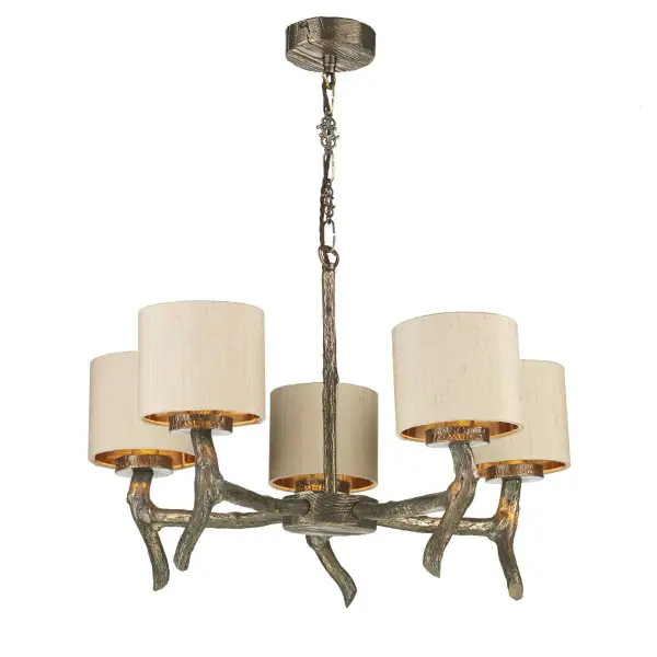 Joshua 5 Light Dual Mount Pendant Bronze Bespoke Silk Shades