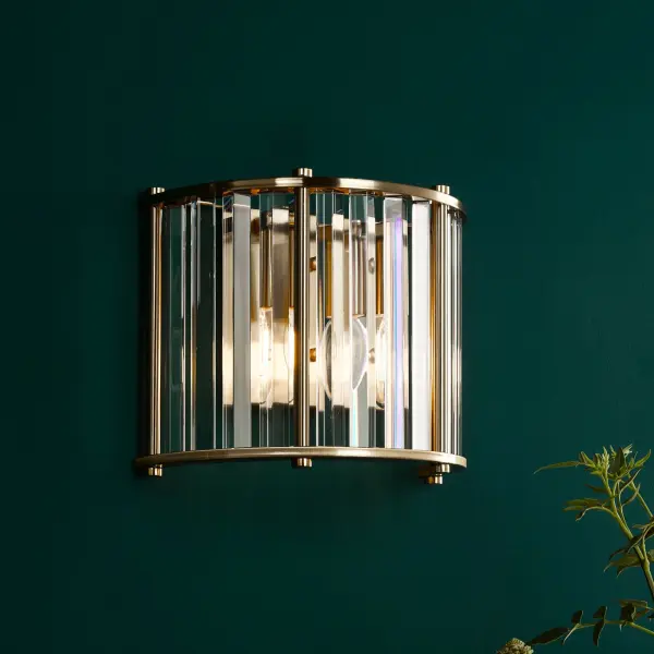 Kiran 2 Light Natural Brass & Crystal Wall Light