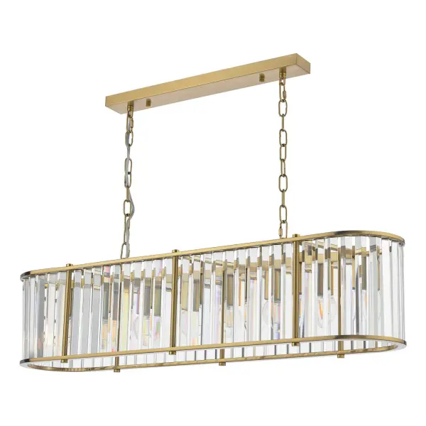 Kiran 7 Light Natural Brass & Crystal Bar Pendant