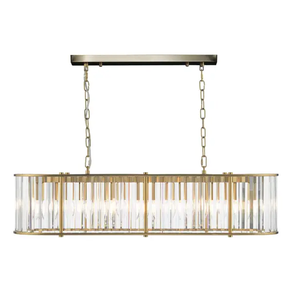 Kiran 7 Light Natural Brass & Crystal Bar Pendant