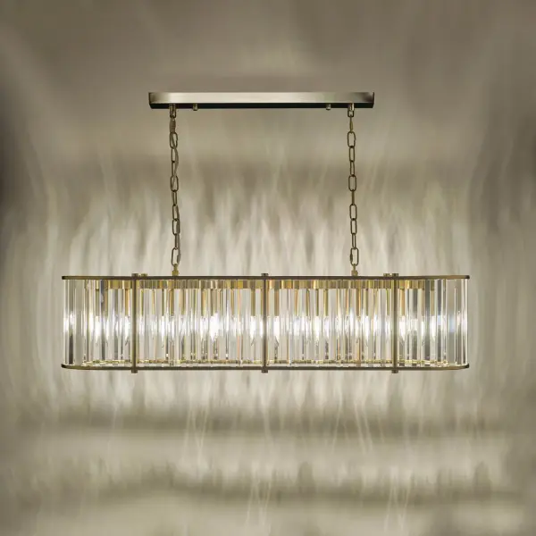 Kiran 7 Light Natural Brass & Crystal Bar Pendant