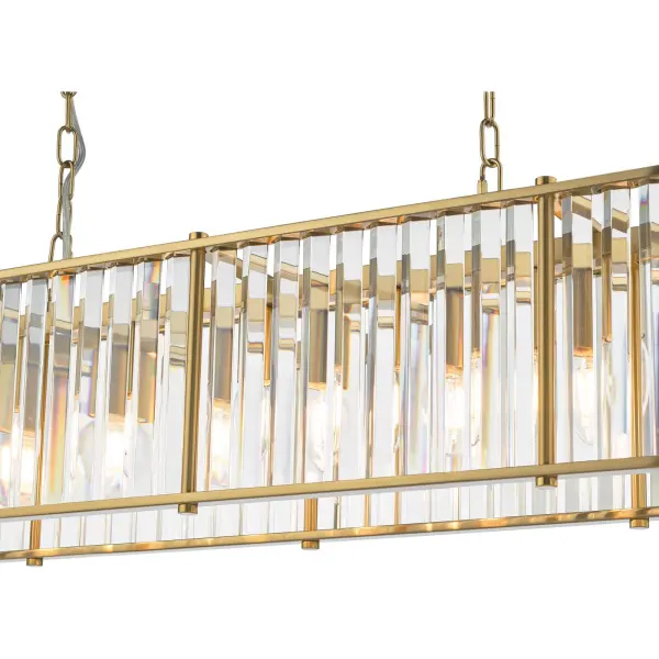 Kiran 7 Light Natural Brass & Crystal Bar Pendant